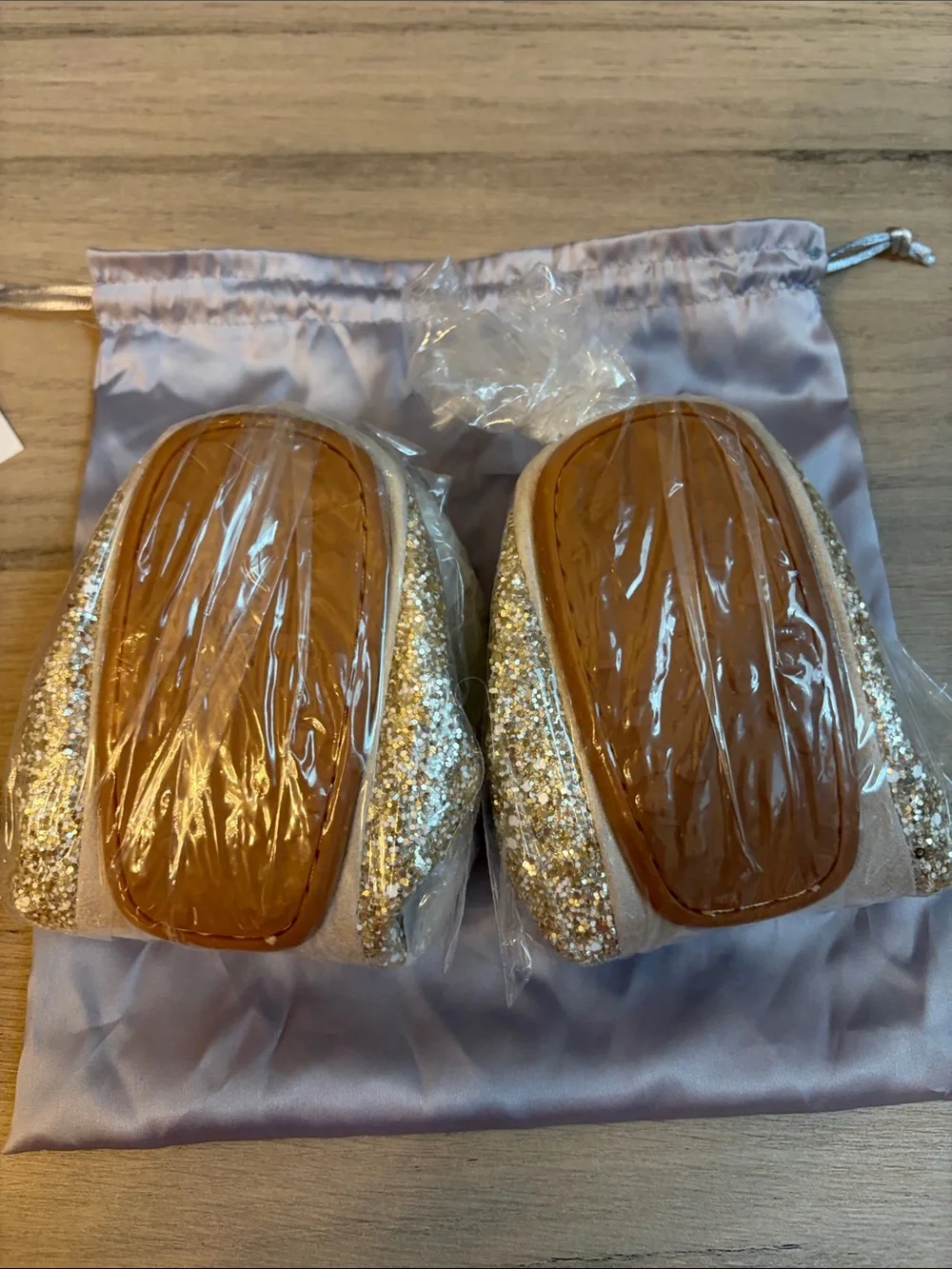 Yosi New York Champagne Gold Chunky Glitter Lexington Ballet Flat Shoes